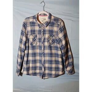 BC Clothing Plaid Shirt Jacket  Mens XL Blue Plaid with Soft Lining 100% Cotton